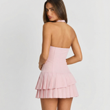 Elegant Halter Ruffle Mini Dress Flared Party Dress