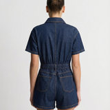 Denim Short Sleeve Belted Utility Playsuit