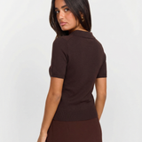 Women Short Sleeve Knit Polo Top Casual Slim Fit