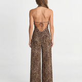 Leopard Print Halter Neck Wide Leg Jumpsuit