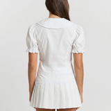 Peter Pan Collar Blouse and Pleated Mini Skirt Elegant Outfit