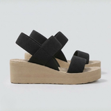 Elastic Strap Platform Wedge Sandals — Black
