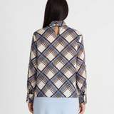 Geometric Print Button Up Blouse with Long Sleeves