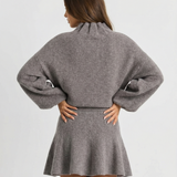 Ruffle Neck Sweater and Flared Mini Skirt Set