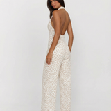 Elegant Polka Dot Halter Neck Wide Leg Jumpsuit for Women