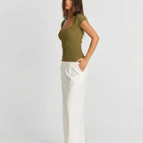 Ribbed Knit Cap Sleeve Top with Square Neck