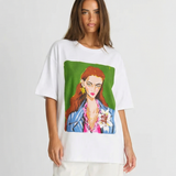 Oversized Graphic T Shirt with Artistic Portrait Print