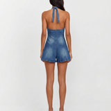 Denim V Neck Sleeveless Mini Dress