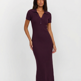 Ribbed Polo Midi Dress Elegant Slim Fit