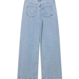 High Waist Wide Leg Denim Jeans with Side Button Detail