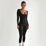 Scoop Neck Long Sleeve Ribbed Jumpsuit