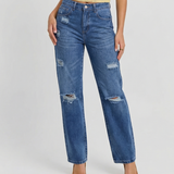 High Waist Distressed Straight Leg Denim Jeans