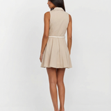 Sleeveless Button Front Mini Shirt Dress with Belt