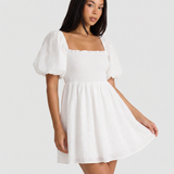 Puff Sleeve Mini Dress Square Neck Summer Dress