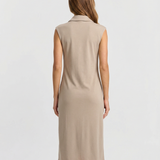 Elegant Tailored Sleeveless Midi Dress with Button Detail