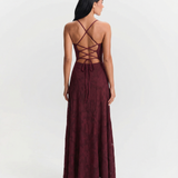 Lace Strappy Back Maxi Dress for Elegant Evening Glamour