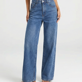 High Waist Wide Leg Denim Jeans with Patch Detail