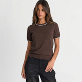 Classic Crew Neck Short Sleeve T Shirt with Contrast Trim