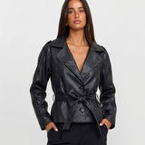 Belted Faux Leather Jacket with Tailored Fit