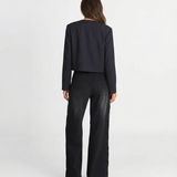 Cropped Collarless Button Jacket