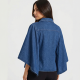 Oversized Denim Cape Shirt with Button Front