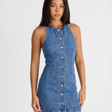 Denim Button Front Mini Dress Sleeveless Casual Dress
