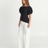 Puff Sleeve Asymmetric Knit Top with Modern Fit