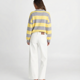 Women Striped Knit Polo Sweater Casual Relaxed Fit