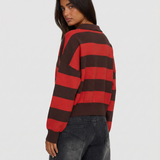 Bold Striped V Neck Women Knit Sweater