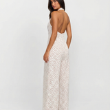 Polka Dot Halter Wide Leg Jumpsuit Elegant Style