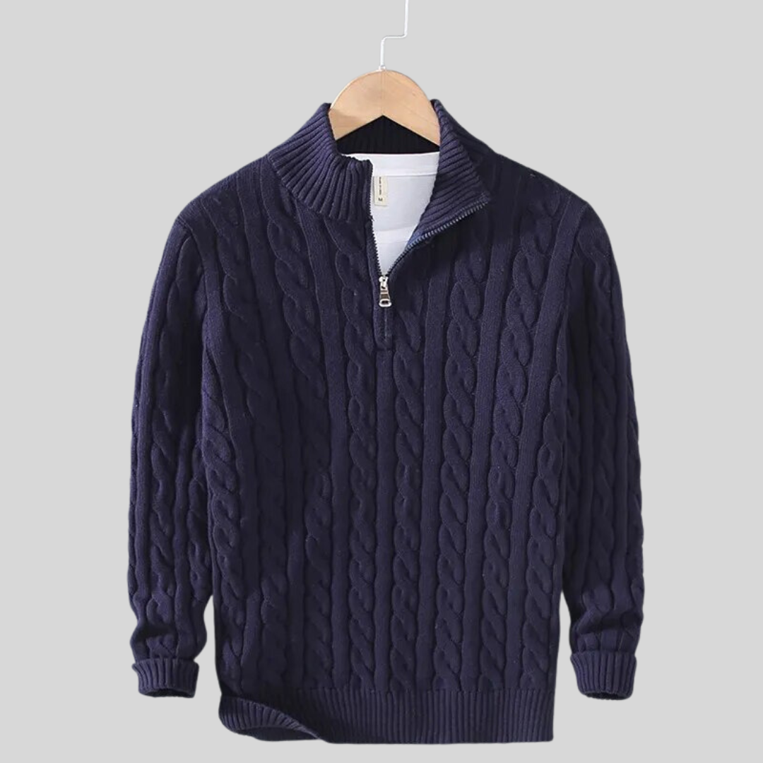 Orizelle | Men’s Cable Knit Half-Zip Sweater – Breathable Cotton & Timeless Style