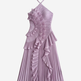 Orizelle | Pleated Ruffle Halterneck Midi Dress