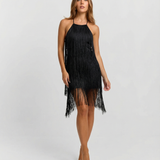 Halter Neck Fringe Mini Dress for Glamorous Evening Style