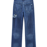 High Waist Distressed Straight Leg Denim Jeans
