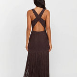Sleeveless Fringe Maxi Dress with Cross Back Design