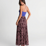 Boho Floral Maxi Skirt Flowy High Waist Beach Style