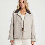 Textured Button Front Jacket with Contrast Collar