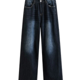 High Waist Wide Leg Faded Denim Jeans