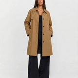 Classic Long Trench Coat with Button Front and Relaxed Fit