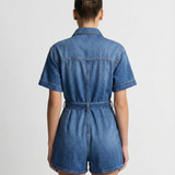 Denim Short Sleeve Belted Button Playsuit