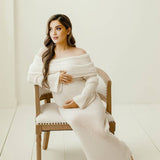 Women's Maternity Maxi Off-Shoulder Knit Long Sleeve Dress