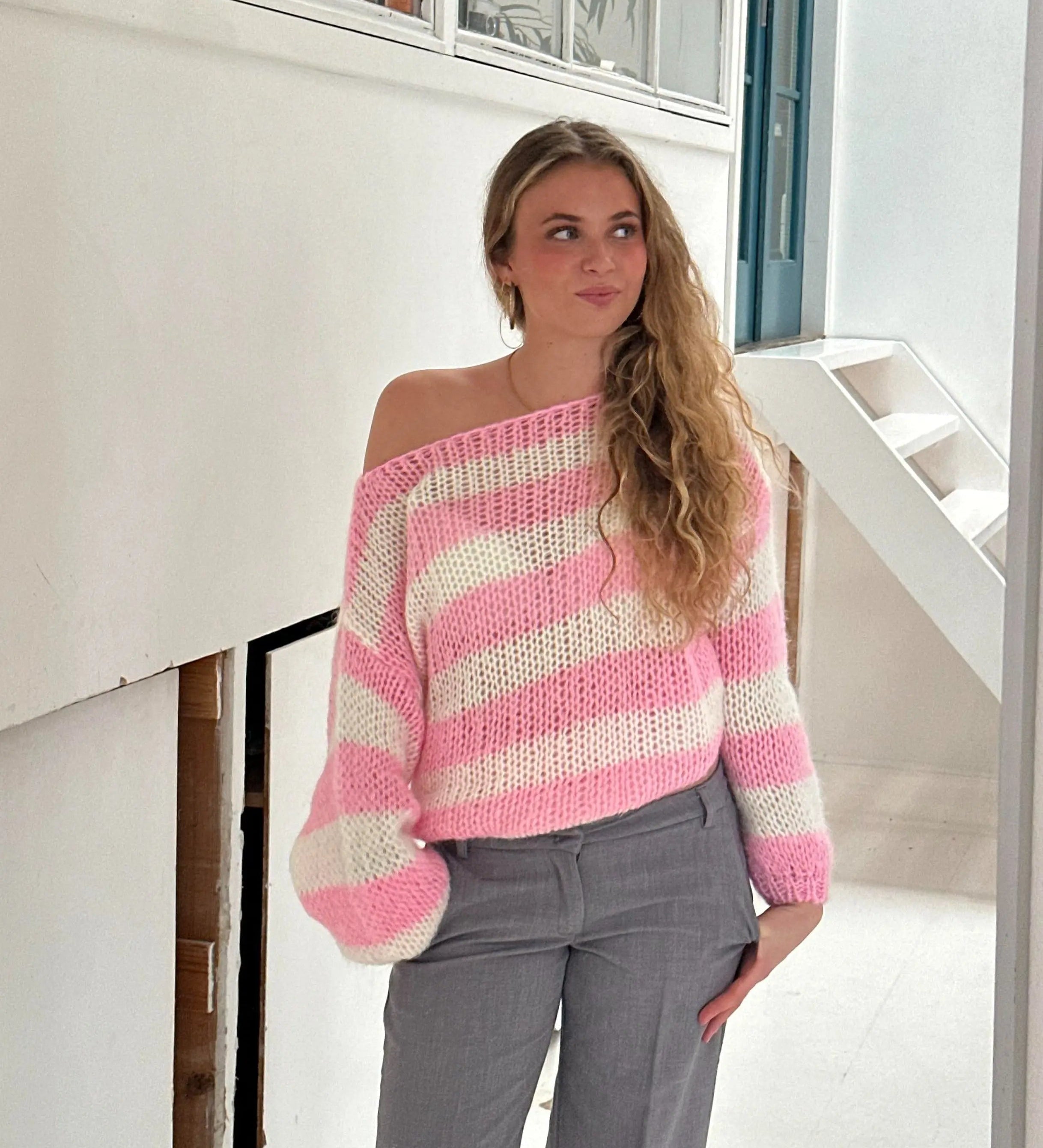 Striped Loose Knit Cropped Jumper