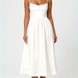 Strappy Midi Dress with Fitted Bodice and Flowing Skirt