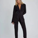 Tailored Belted Blazer with Wide Lapels and Sleek Silhouette