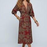 Orizelle | Printed Twist-Front Midi Dress