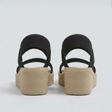 Elastic Strap Platform Wedge Sandals — Black