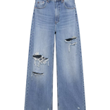 High Waist Distressed Wide Leg Denim Jeans