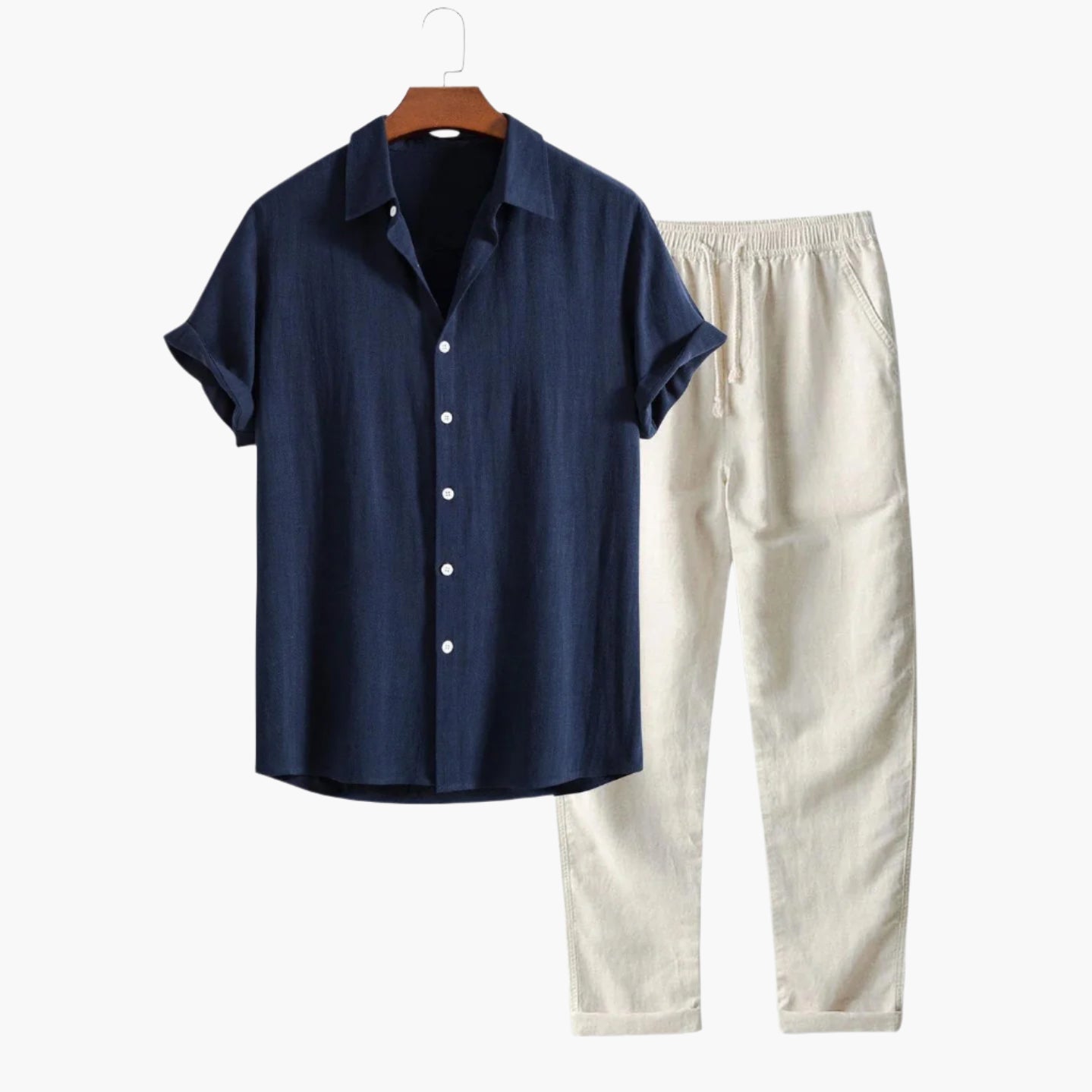 Orizelle | Men's Linen Set 2-Piece Short Sleeve Shirt & Trousers Summer Holiday Beach Co-Ord Outfit