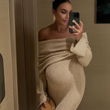 Women's Maternity Maxi Off-Shoulder Knit Long Sleeve Dress