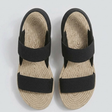 Elastic Strap Platform Wedge Sandals — Black